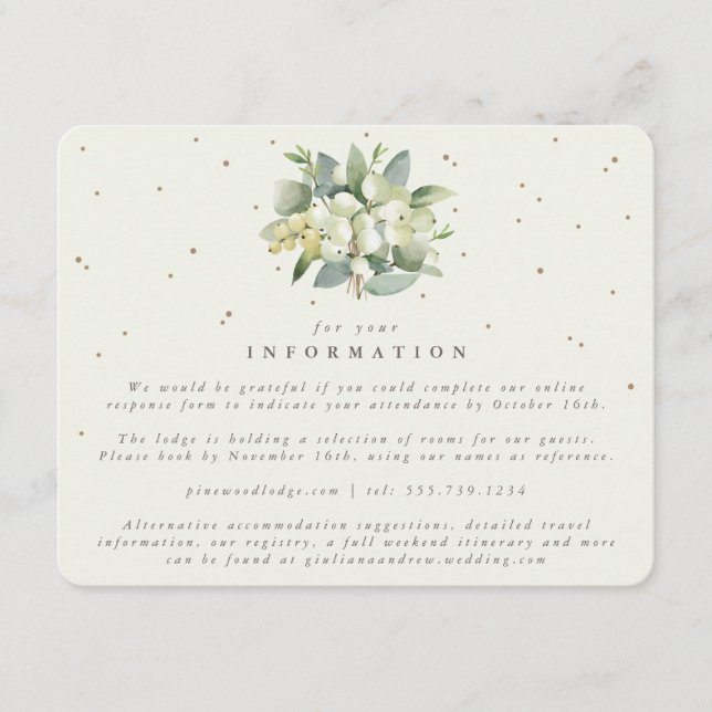 Cream Snowberry+Eucalyptus Bouquet Wedding Info Enclosure Card (Front)