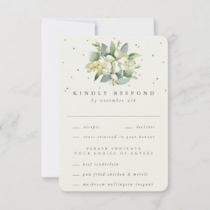 Cream Snowberry+Eucalyptus Bouquet Winter Wedding RSVP Card