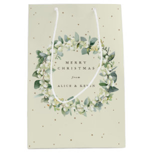 Cream Snowberry+Eucalyptus Christmas/Holiday Medium Gift Bag