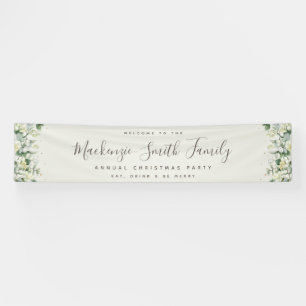 Cream Snowberry+Eucalyptus Christmas Holiday Party Banner