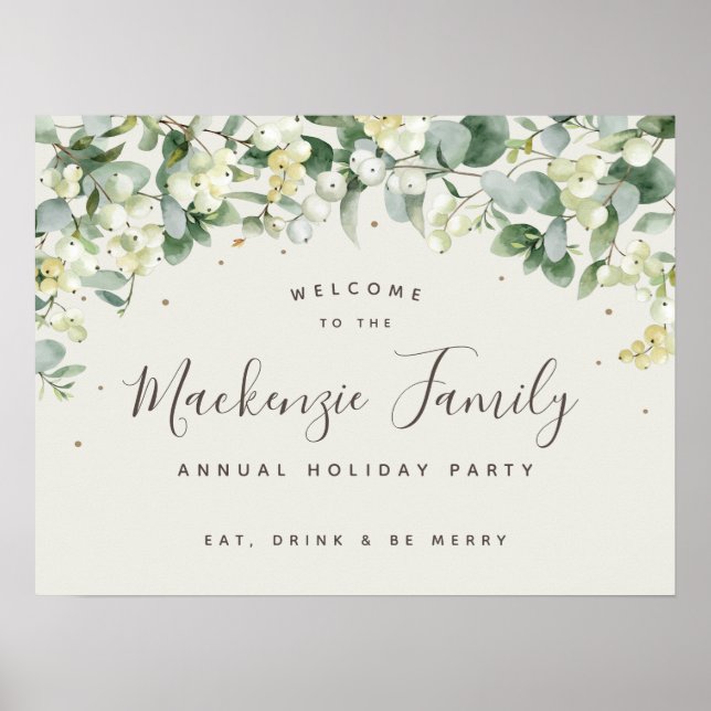Cream Snowberry+Eucalyptus Christmas Holiday Party Poster (Front)