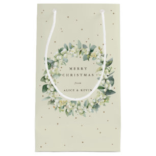 Cream Snowberry+Eucalyptus Christmas/Holiday Small Gift Bag