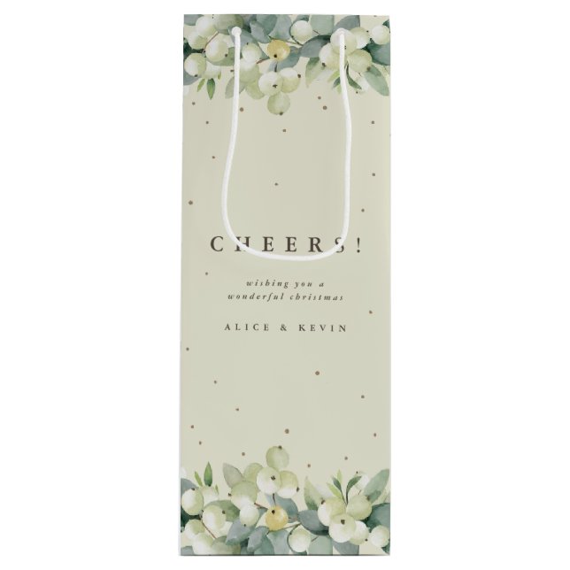 Cream Snowberry+Eucalyptus Christmas/Holiday Wine Gift Bag (Front)