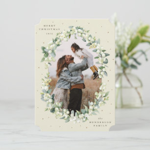 Cream Snowberry+Eucalyptus Christmas Photo Holiday Card