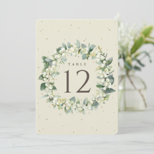 Cream Snowberry+Eucalyptus Christmas Table Number