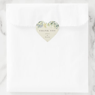 Cream Snowberry+Eucalyptus Christmas Thank You Heart Sticker