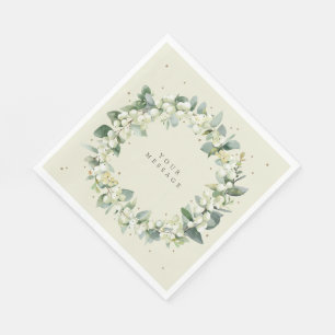 Cream Snowberry+Eucalyptus Christmas Wreath Napkin