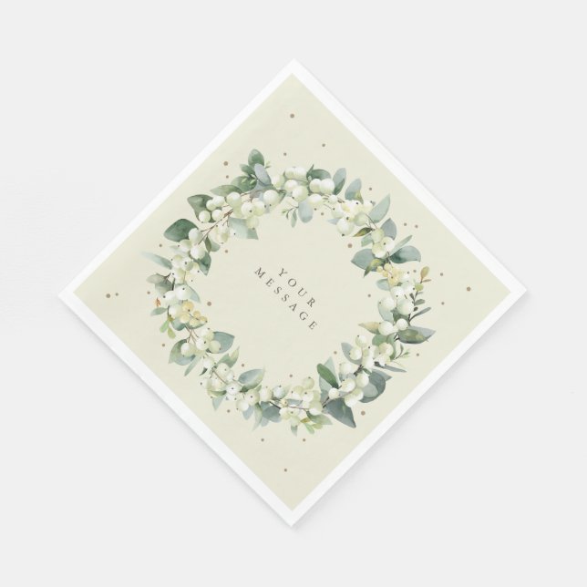 Cream Snowberry+Eucalyptus Christmas Wreath Napkin (Corner)