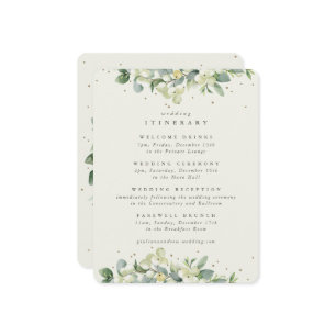 Cream Snowberry+Eucalyptus Edged Wedding Itinerary Enclosure Card