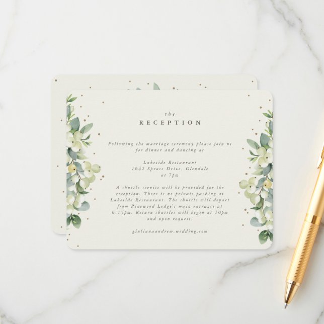 Cream Snowberry+Eucalyptus Edged Wedding Reception Enclosure Card (Front/Back In Situ)