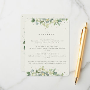 Cream Snowberry+Eucalyptus Edged Wedding Rehearsal Enclosure Card