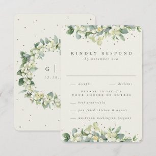 Cream Snowberry+Eucalyptus Edged Winter Wedding RSVP Card