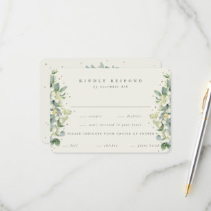 Cream Snowberry+Eucalyptus Edged Winter Wedding RSVP Card