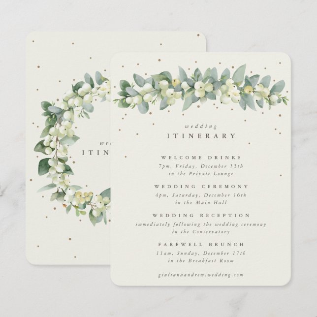 Cream Snowberry+Eucalyptus Garland Wedding Events Enclosure Card (Front/Back)