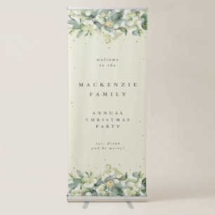 Cream Snowberry+Eucalyptus Holiday Party Welcome Retractable Banner