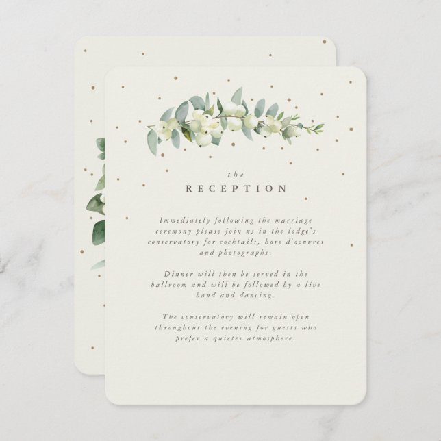 Cream Snowberry+Eucalyptus Stem Wedding Reception Enclosure Card (Front/Back)