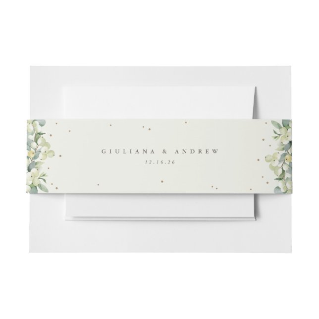 Cream Snowberry+Eucalyptus Wedding Landscape Invitation Belly Band (Front Example)
