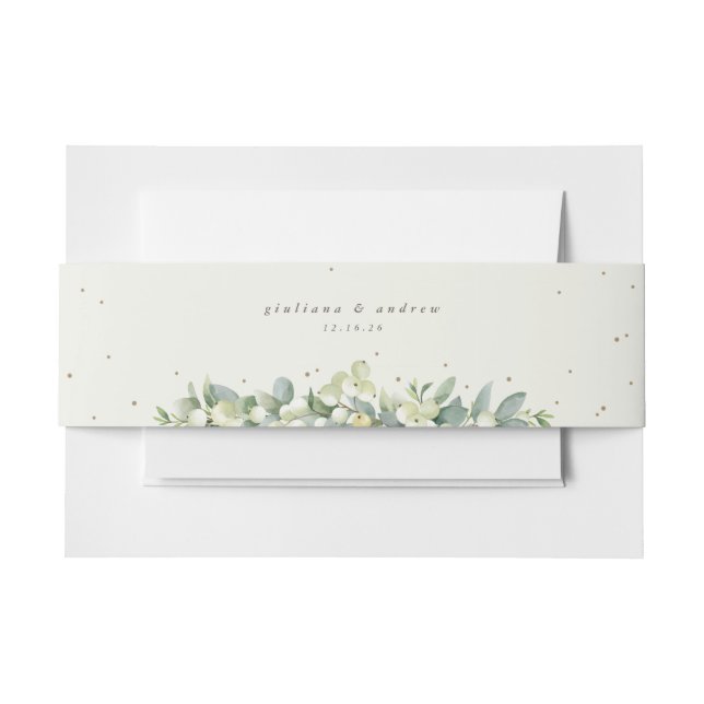 Cream Snowberry+Eucalyptus Wedding Landscape Invitation Belly Band (Front Example)