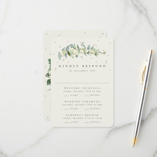 Cream Snowberry+Eucalyptus Wedding Multi-Event RSVP Card (Front/Back In Situ)