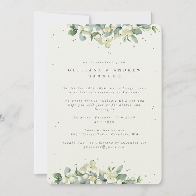 Cream Snowberry+Eucalyptus Wedding Reception Invitation (Front)