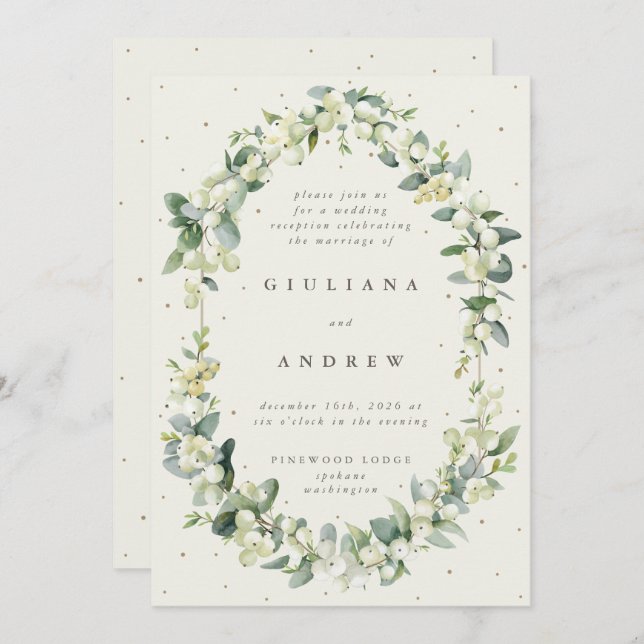 Cream Snowberry+Eucalyptus Wedding Reception Only Invitation (Front/Back)