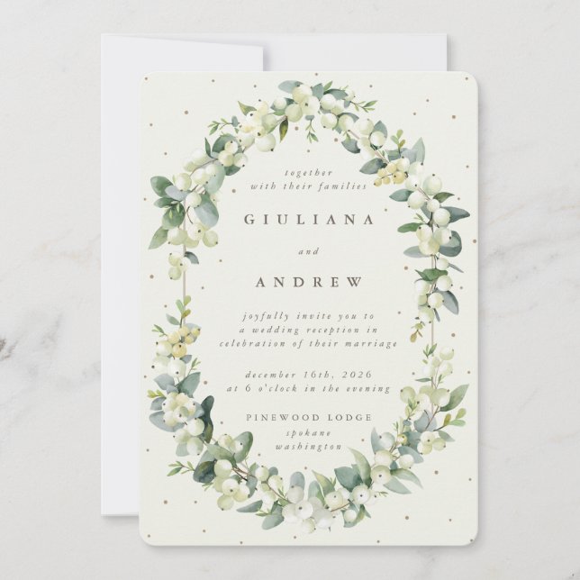 Cream Snowberry+Eucalyptus Wedding Reception Only Invitation (Front)