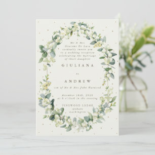 Cream Snowberry+Eucalyptus Wedding Reception Only Invitation