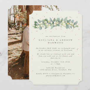 Cream Snowberry+Eucalyptus Wedding Reception Photo Invitation