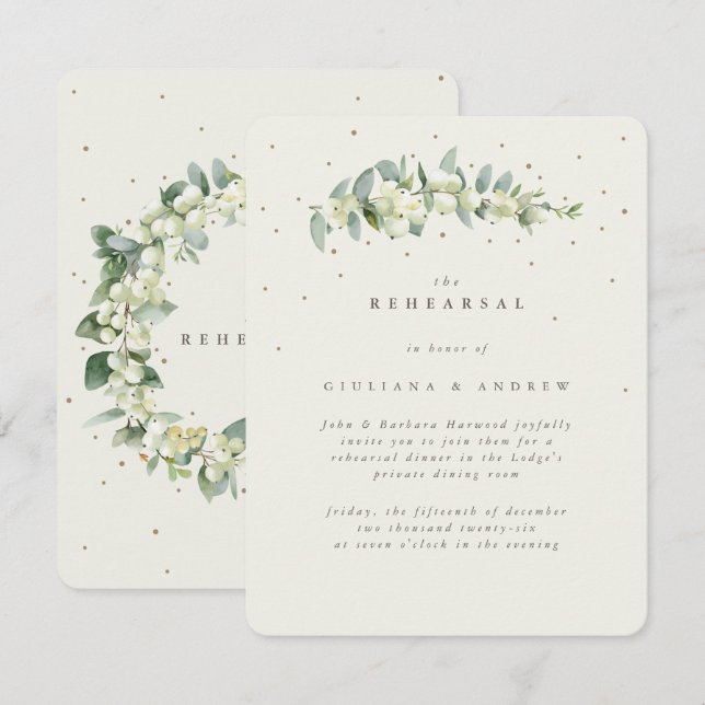 Cream Snowberry+Eucalyptus Wedding Rehearsal Enclosure Card (Front/Back)