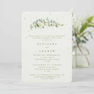 Cream Snowberry+Eucalyptus Wedding Rehearsal Invitation