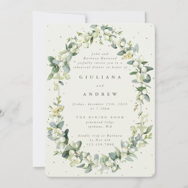 Cream Snowberry+Eucalyptus Wedding Rehearsal Invitation (Front)