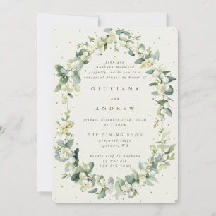 Cream Snowberry+Eucalyptus Wedding Rehearsal Invitation