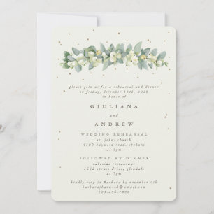 Cream Snowberry+Eucalyptus Wedding Rehearsal Invitation