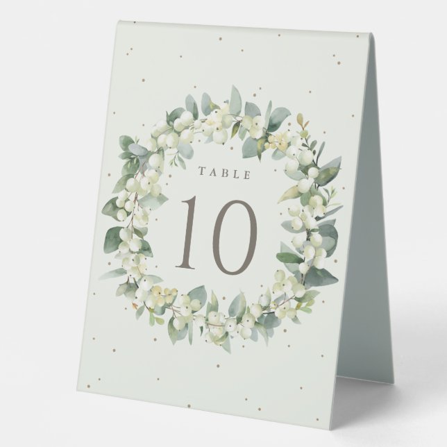 Cream Snowberry+Eucalyptus Wedding Table Number (Front)