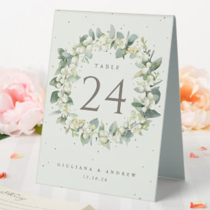Cream Snowberry + Eucalyptus Wedding Table Number