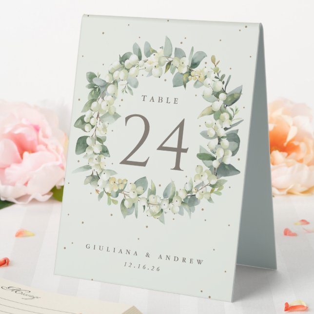 Cream Snowberry + Eucalyptus Wedding Table Number (In SItu (Wedding))