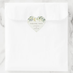 Cream Snowberry+Eucalyptus Wedding Thank You Heart Sticker