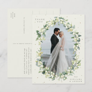 Cream Snowberry+Eucalyptus Wedding Thank You Photo Postcard