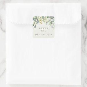 Cream Snowberry+Eucalyptus Wedding Thank You Square Sticker