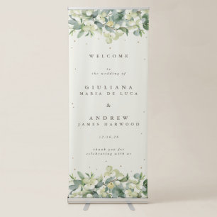 Cream Snowberry+Eucalyptus Wedding Welcome Retractable Banner