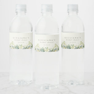 Cream Snowberry+Eucalyptus Winter Bridal Shower Water Bottle Label
