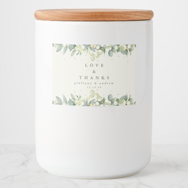 Cream Snowberry+Eucalyptus Winter Wedding Favour Food Label (Front)