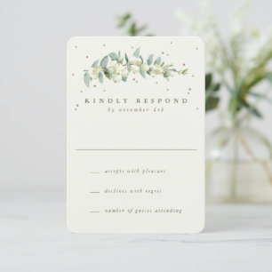 Cream Snowberry+Eucalyptus Winter Wedding RSVP Card