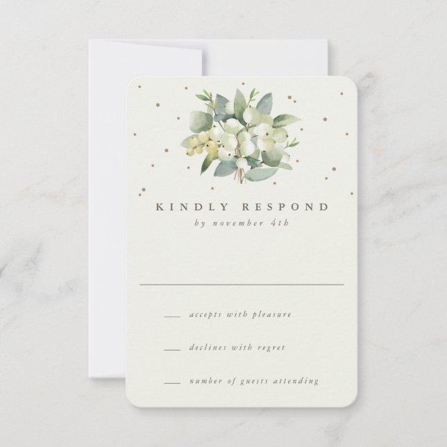 Cream Snowberry+Eucalyptus Winter Wedding RSVP Card (Front)