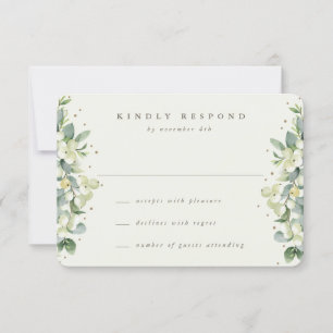 Cream Snowberry+Eucalyptus Winter Wedding RSVP Card