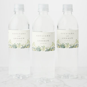 Cream Snowberry+Eucalyptus Winter Wedding Water Bottle Label