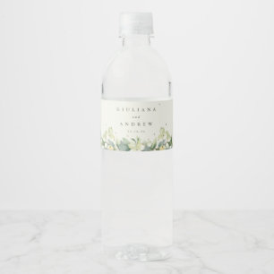 Cream Snowberry+Eucalyptus Winter Wedding Water Bottle Label