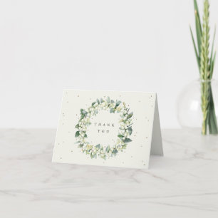 Cream Snowberry+Eucalyptus Wreath Wedding Note Thank You Card