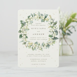 Cream Snowberry+Eucalyptus Wreath Winter Wedding Invitation
