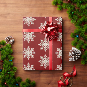 Cream Snowflake Red Christmas Wrapping Paper
